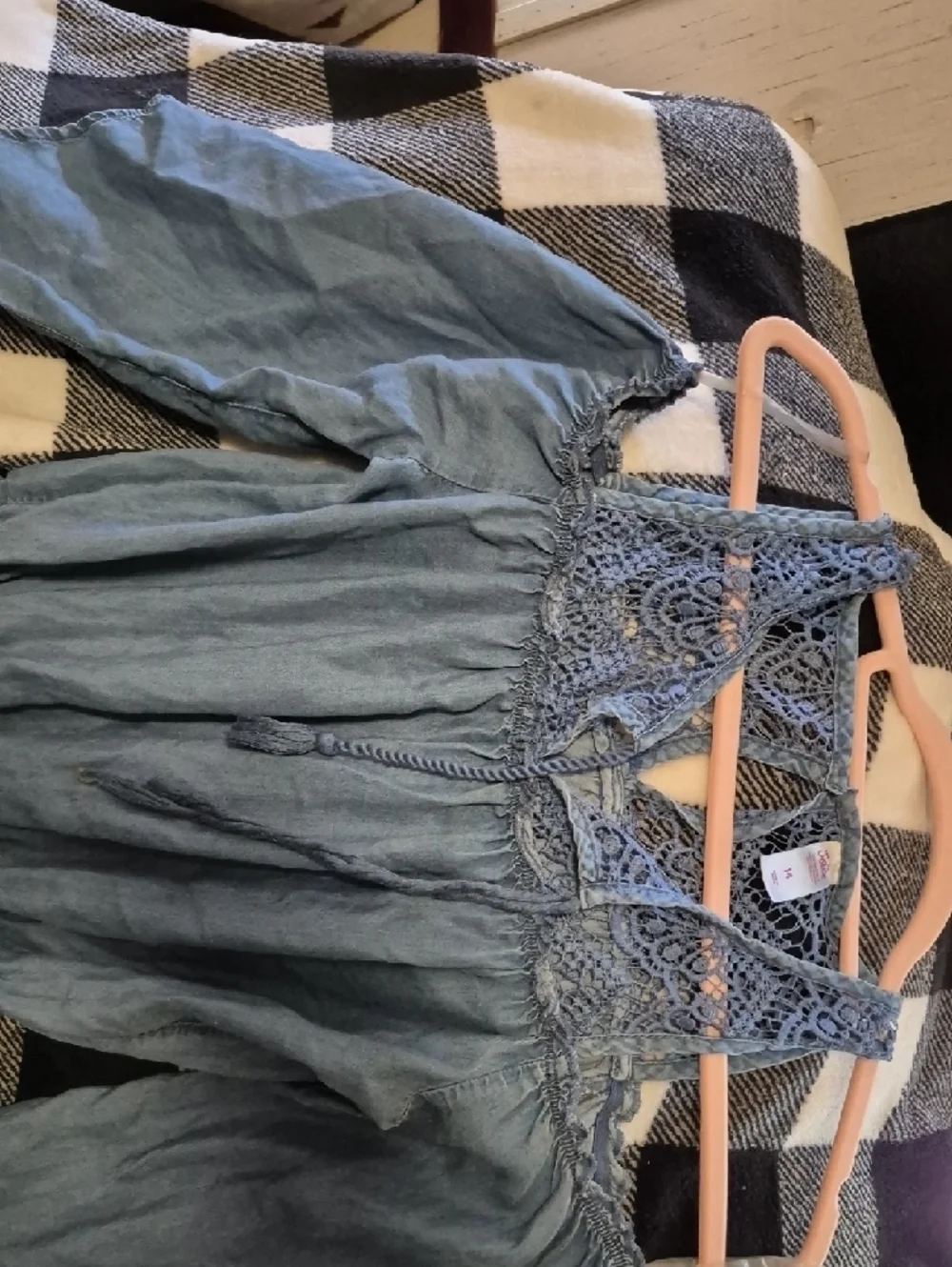 Justice Blue Crochet Chambray Romper